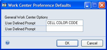 Screenshot of the Work Center Preference Defaults window.