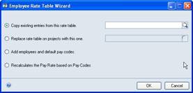 Screenshot of the Employee Rate Table Wizard window.
