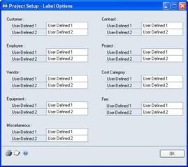 Screenshot of the Project Setup – Label Options window.