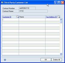 Screenshot of the Third Party Customer List window.