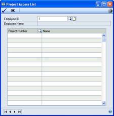 Screenshot of the Project Access List window.