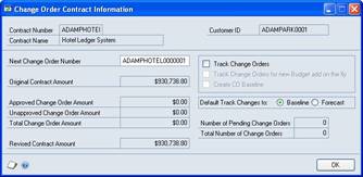 Screenshot of the Change Order Contract Information window.