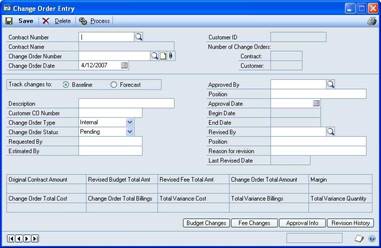 Screenshot of the Change Order Entry window.