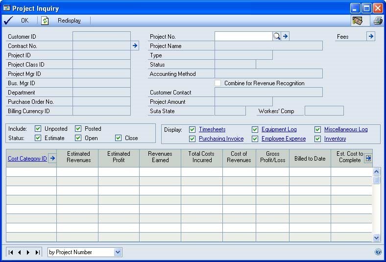 Screenshot of the Project Inquiry window.