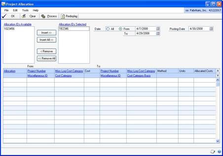 Screenshot of the Project Allocation window.