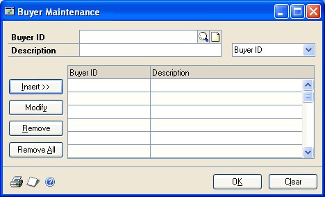Screenshot of the Buyer Maintenance window.