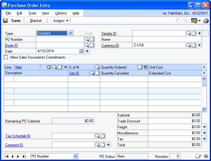 Screenshot of the Purchase Order Entry window.