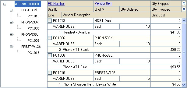 Screenshot of the Item Number/PO object sorting window.