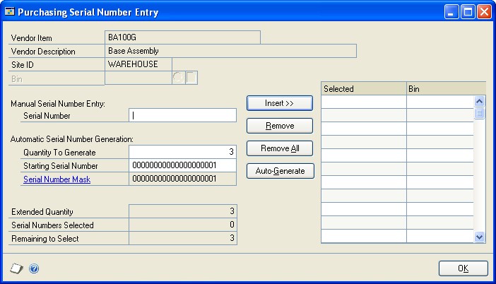 screenshot Purchasing Serial Number Entry