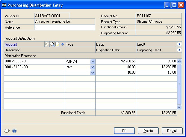 screenshot Purchasing Distribution Entry