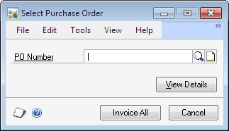Screenshot of the Select Purchase Order window.