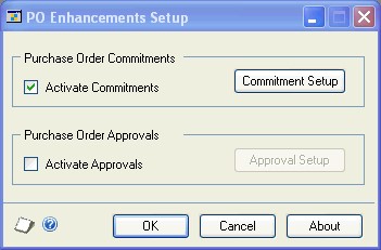 Screenshot of the PO Enhancements Setup window.