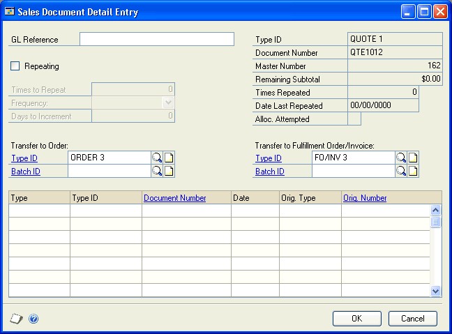 Screenshot that shows the Sales Document Detail Entry window.