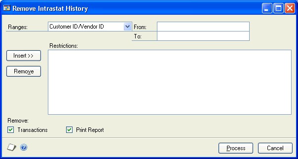 Screenshot of the Remove Intrastat History window.