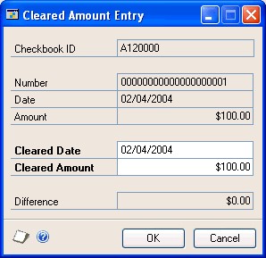 Screenshot shows the Cleared Amount Entry window.