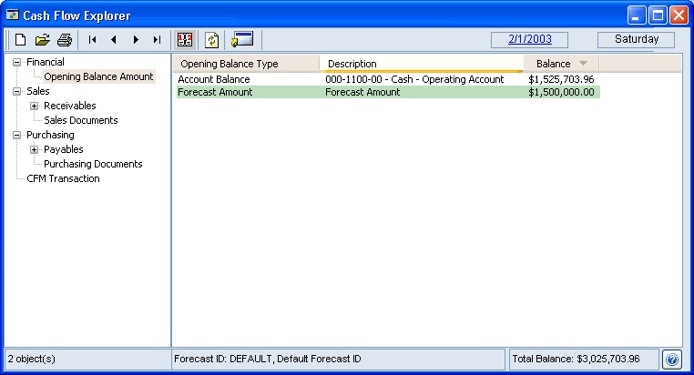 Screenshot shows the Cash Flow Explorer.