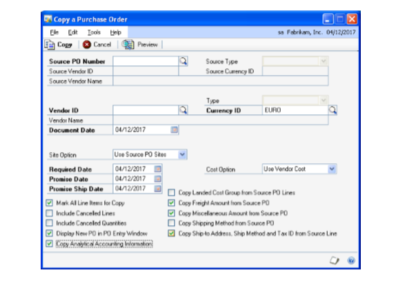 Screenshot of the Purchase Order Entry window.