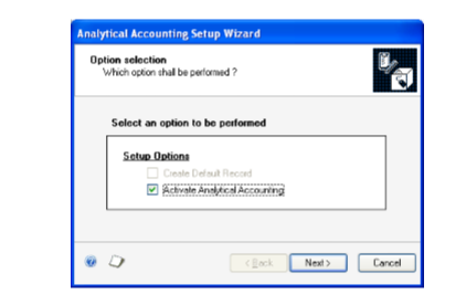 Screenshot of the Analytical Accounting Setup Wizard window.