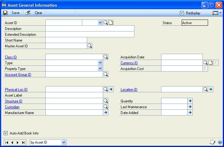 Screenshot shows the Asset General Information window.