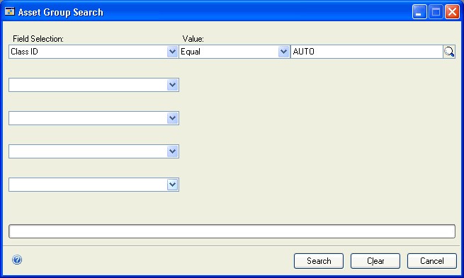 Screenshot shows the Asset Group Search window.