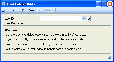 Screenshot shows the Asset Delete Utility window.