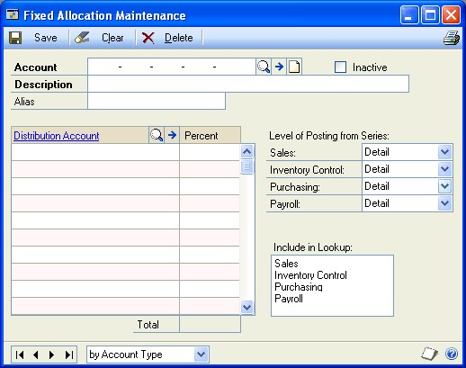 Screenshot that shows the Fixed Allocation Maintenance window.