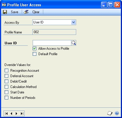Screenshot that shows the Profile User Access window.