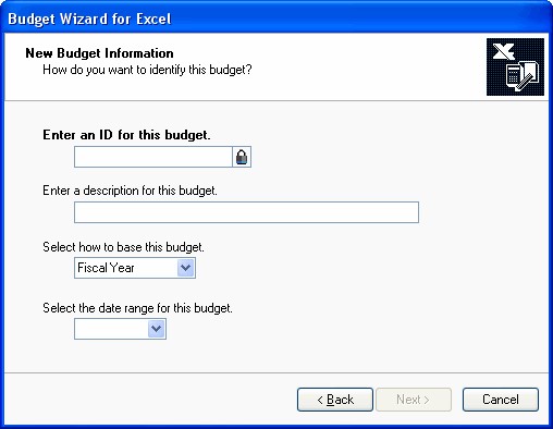 Screenshot that shows the New Budget Information window.