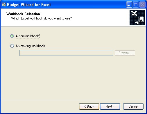 Screenshot that shows the Workbook Selection window.