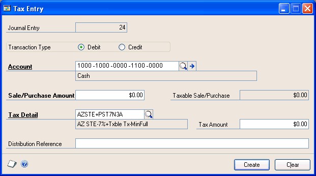 Screenshot that shows the Tax Entry window.