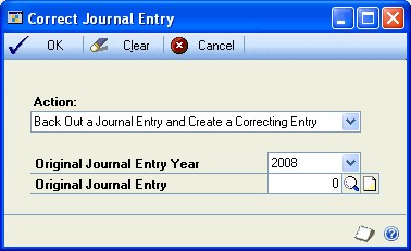 Screenshot that shows the Correct Journal Entry window after you choose Correct.