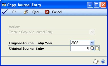 Screenshot that shows the Copy Journal Entry window