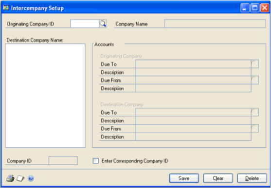 Screenshot of the Intercompany Setup window.