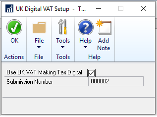 UK Digital VAT Setup window