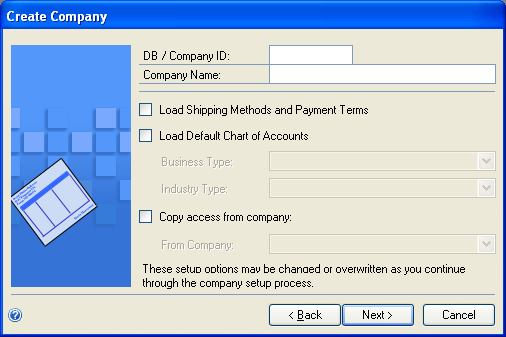 screen for setting up a company