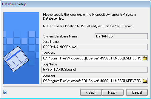 database setup screen