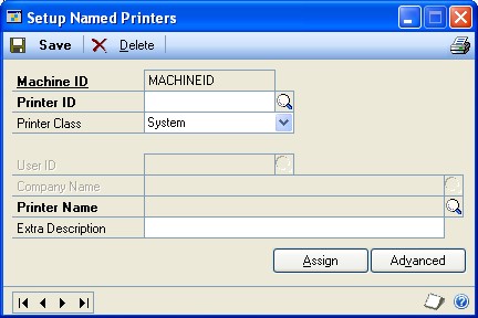Screenshot of the Setup Named Printers window.