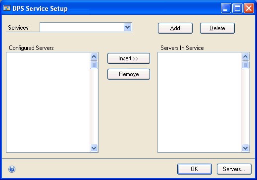 Screenshot of the DPS Service Setup window.