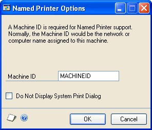 Screenshot showing the Named Printer Options screen.