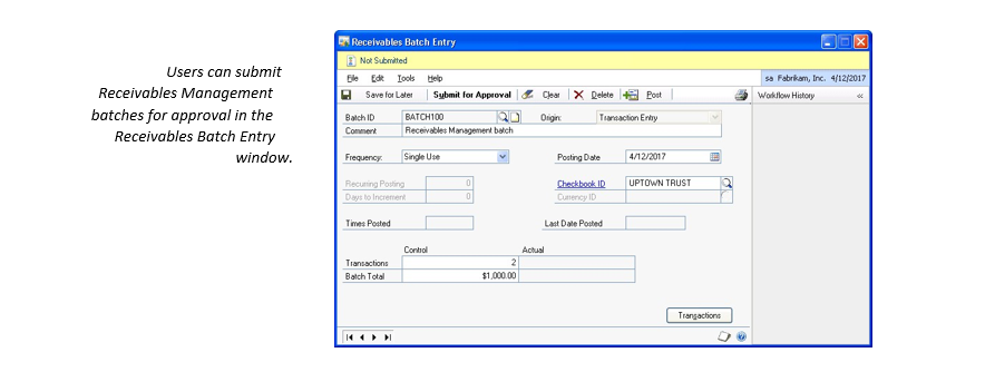 Require Batch Approval check box for sales