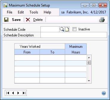Screenshot that shows the Maximum Schedules Setup window.