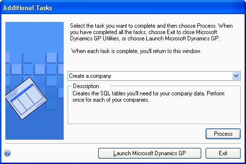 screen with list of tasks that open setup wizards.
