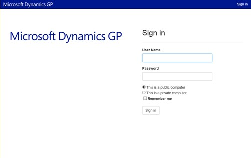 shows the login screen to dynamics gp in the browser.