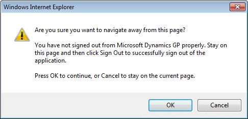shows a warning if you close the browser without disconnecting from dynamics gp.