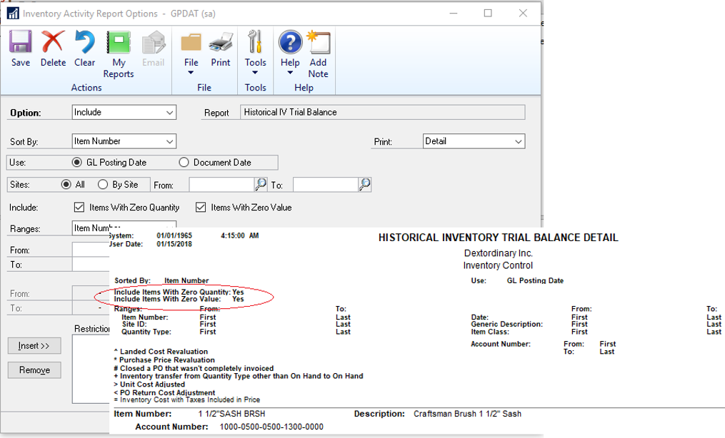 Shows the window for the historical trial balance details report.