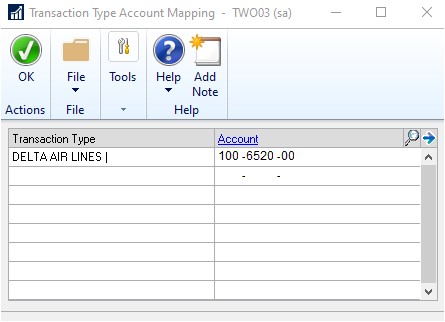 Transaction Type Account Mapping