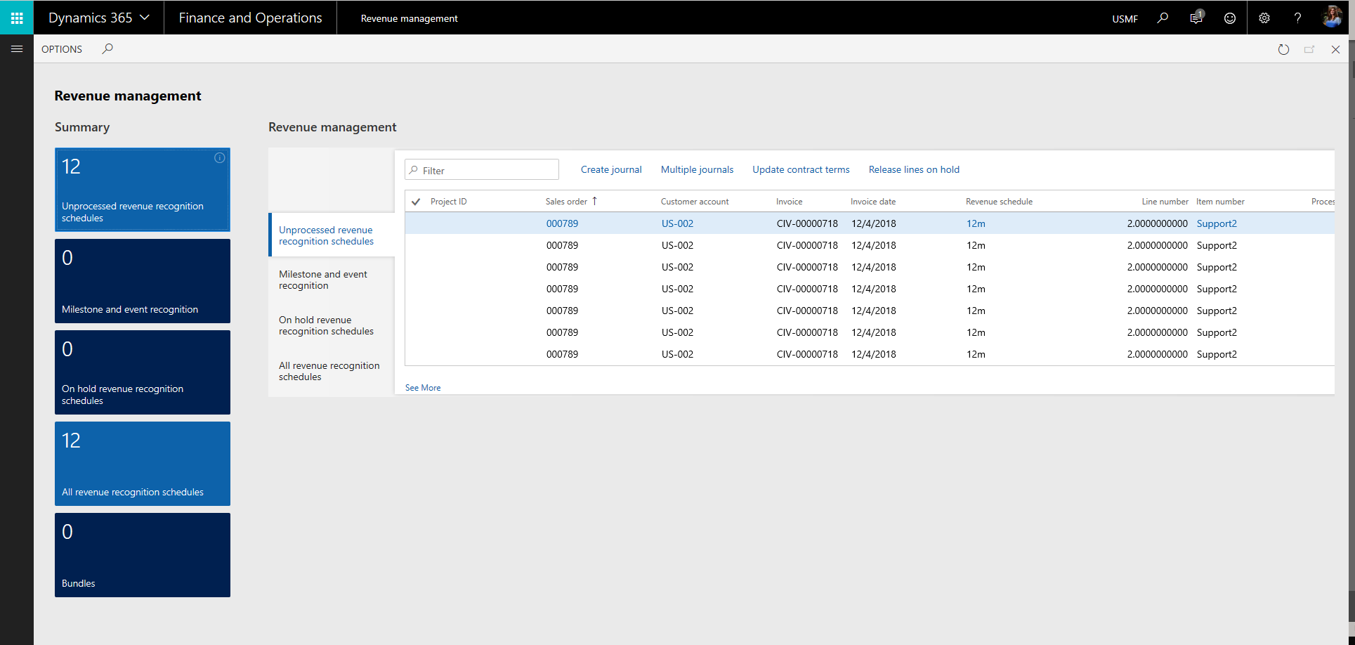 Revenue recognition workspace Revenue recognition workspace