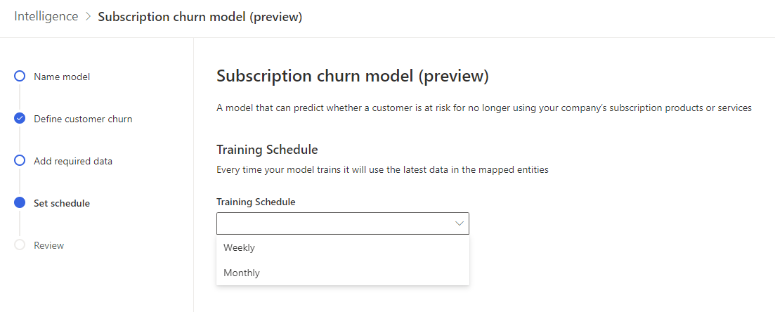 Visual of subscription churn model training schedule