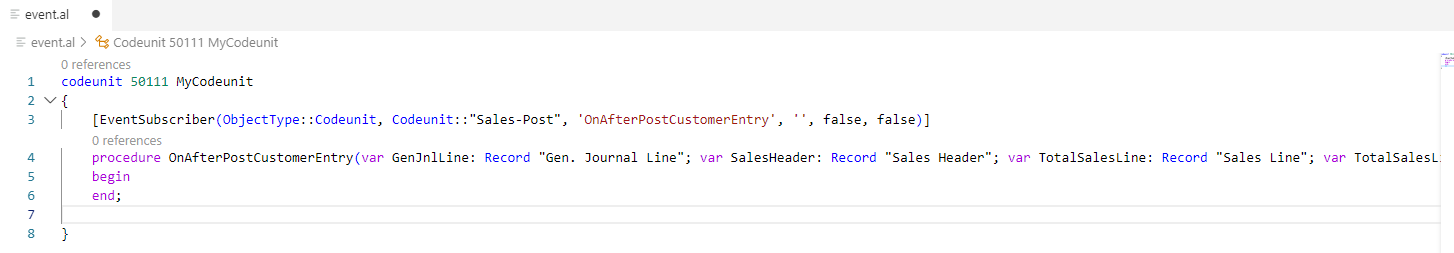 Choose event in list to insert subscriber for event at cursor position
