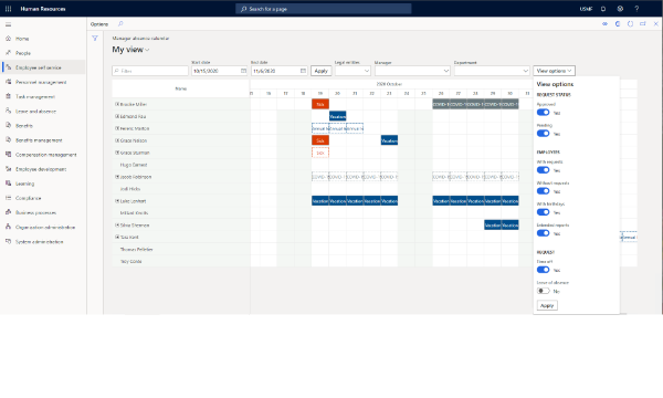 Cross-company view of employee leave in calendar